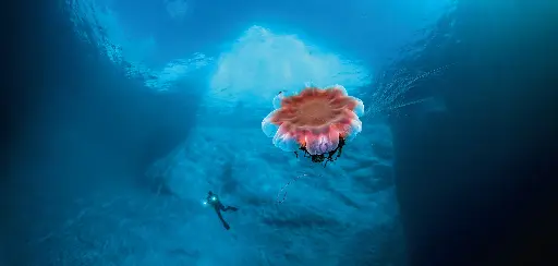 [BK-XXL-411016] BK-XXL-Planet Ozean-Postkarte »Löwenmähne (Qualle) vor einem Eisberg in Grönland«